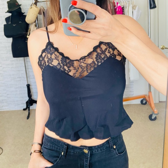 Black Lace Cami cropped Top Small - Picture 2 of 8